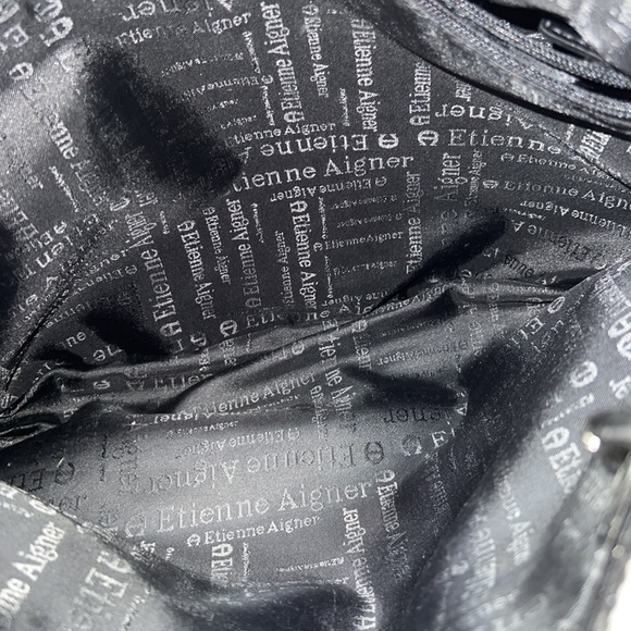 Etienne Aigner Patent Leather Signature Embossed Handbag Purse Black - Picture 7 of 11